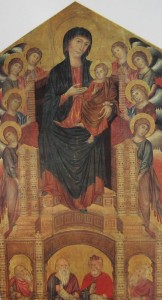 Madonna con il Bambino, in trono, con otto angeli, quattro profeti, cm. 385 x 223, Galleria degli Uffizi di Firenze.